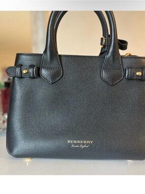 Burberry Black banner Pebbled Leather Satchel/crossbody with Gold Accents